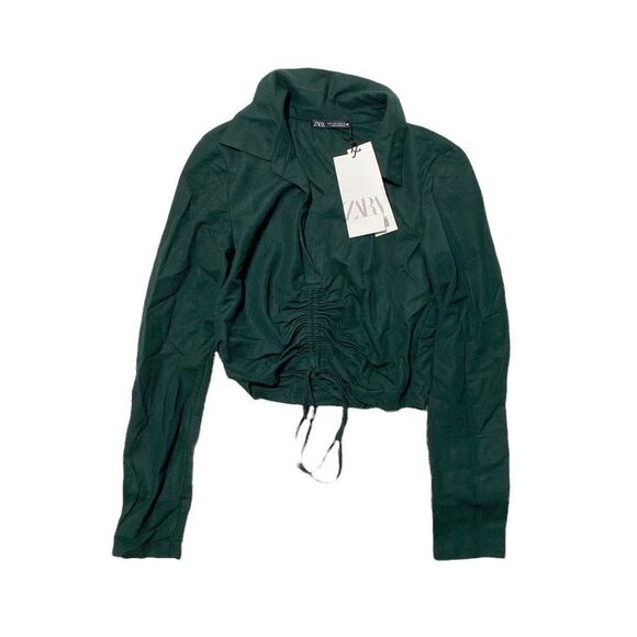 Zara T-SHIRT WITH RUCHING DEEP GREEN - Picture 7 of 7